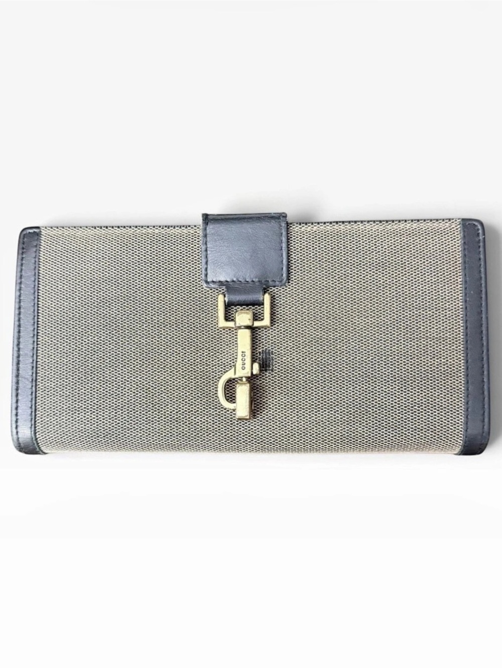 Gucci Jackie Piston Lock Long Wallet Gray & Black